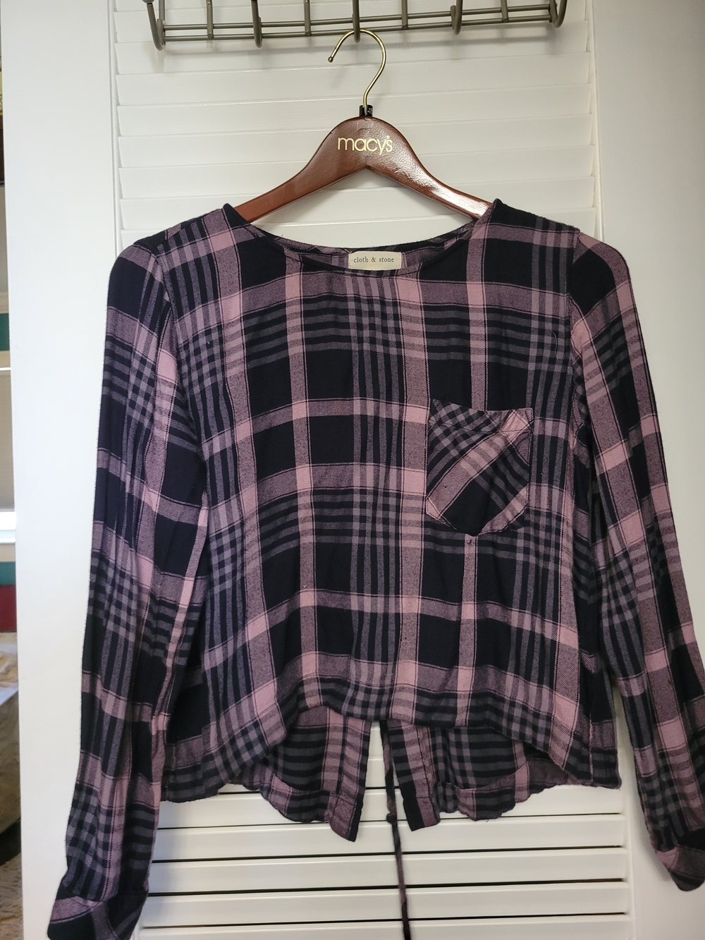 cloth & stone Lavender and Black Plaid Shirt
